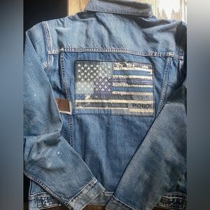 Polo Ralph Lauren Men’s XL Denim & Supply Trucker Jacket Patchwork Flag Paint